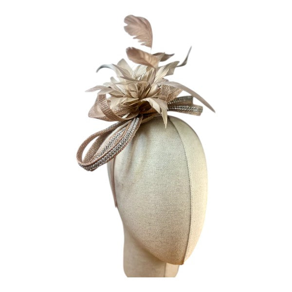 Small Flower Feather Hair Hat Fascinator Headband & Clip Diamante Looped Wedding Royal Ascot Race
