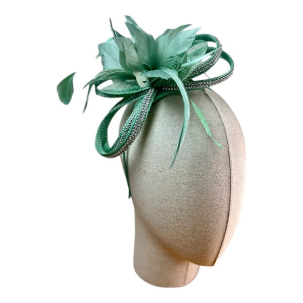 Small Flower Feather Hair Hat Fascinator Headband & Clip Diamante Looped Wedding Royal Ascot Race