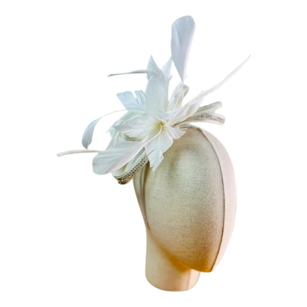Small Flower Feather Hair Hat Fascinator Headband & Clip Diamante Looped Wedding Royal Ascot Race