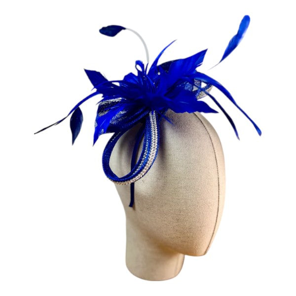 Small Flower Feather Hair Hat Fascinator Headband & Clip Diamante Looped Wedding Royal Ascot Race