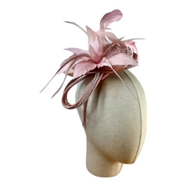Small Flower Feather Hair Hat Fascinator Headband & Clip Diamante Looped Wedding Royal Ascot Race