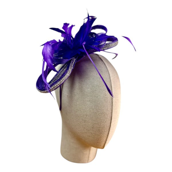 Small Flower Feather Hair Hat Fascinator Headband & Clip Diamante Looped Wedding Royal Ascot Race