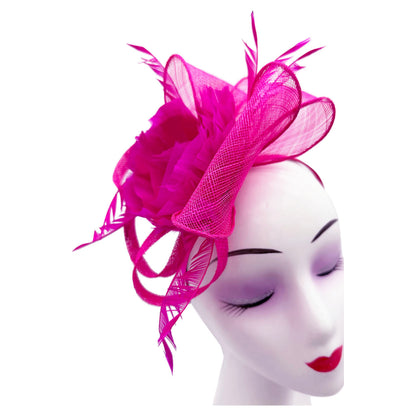 Sinamay & Peony Feather Flower Fascinator Headband and Clip Wedding Royal Ascot Race