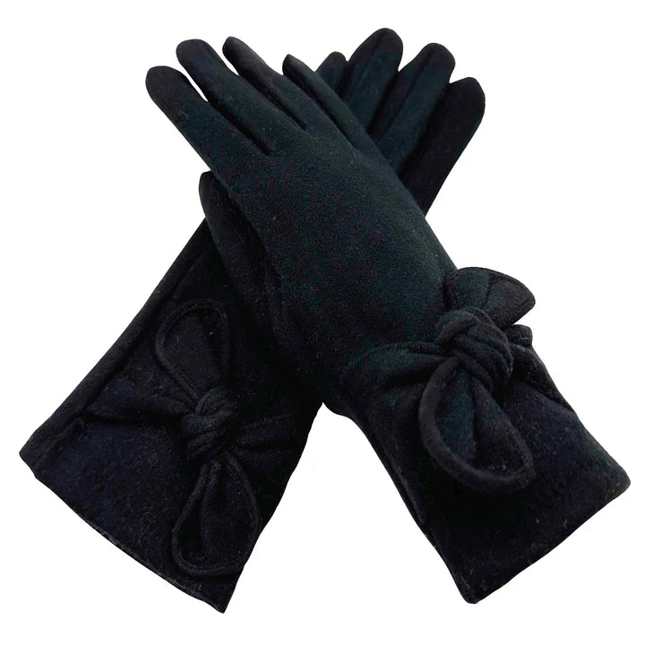 Women Winter Gloves Thermal Fleece Lined Soft Cosy Ladies Plain Colour Bow Gloves Touch Screen Glove