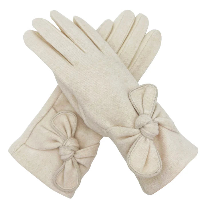 Women Winter Gloves Thermal Fleece Lined Soft Cosy Ladies Plain Colour Bow Gloves Touch Screen Glove