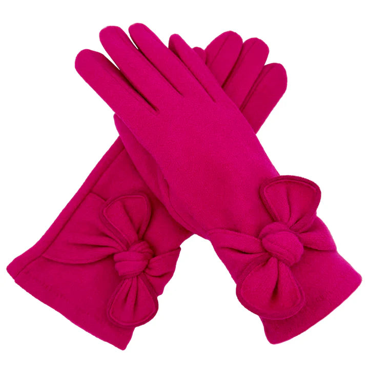 Women Winter Gloves Thermal Fleece Lined Soft Cosy Ladies Plain Colour Bow Gloves Touch Screen Glove
