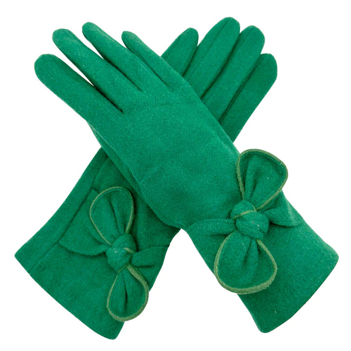 Women Winter Gloves Thermal Fleece Lined Soft Cosy Ladies Plain Colour Bow Gloves Touch Screen Glove