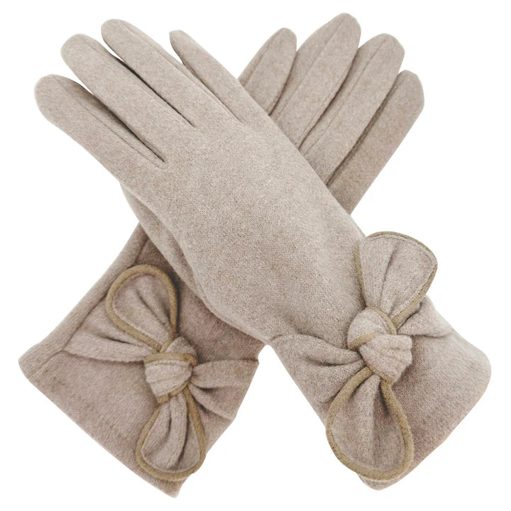 Women Winter Gloves Thermal Fleece Lined Soft Cosy Ladies Plain Colour Bow Gloves Touch Screen Glove