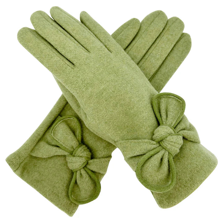 Women Winter Gloves Thermal Fleece Lined Soft Cosy Ladies Plain Colour Bow Gloves Touch Screen Glove