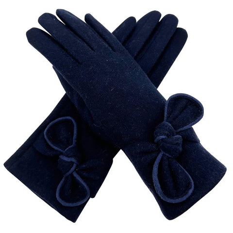 Women Winter Gloves Thermal Fleece Lined Soft Cosy Ladies Plain Colour Bow Gloves Touch Screen Glove