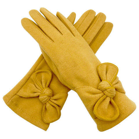 Women Winter Gloves Thermal Fleece Lined Soft Cosy Ladies Plain Colour Bow Gloves Touch Screen Glove