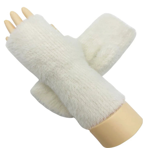 Women Ladies Winter Gloves Soft Fluffy Fingerless Fleece Lining Warm Plain Solid Coloured Gloves