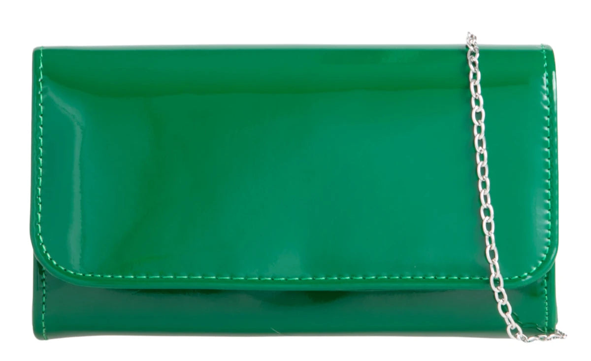 Women Plain Patent Clutch Handbag chain Evening Party Fashion Shoulder Bag prom green