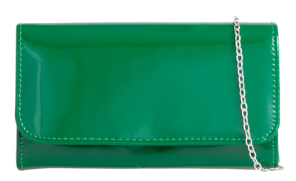 Women Plain Patent Clutch Handbag chain Evening Party Fashion Shoulder Bag prom green