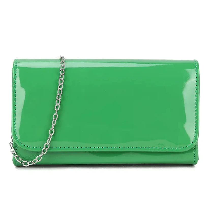 Women Plain Patent Clutch Handbag chain Evening Party Fashion Shoulder Bag prom neo green