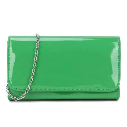 Women Plain Patent Clutch Handbag chain Evening Party Fashion Shoulder Bag prom neo green