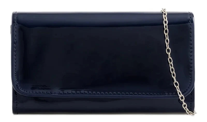 Women Plain Patent Clutch Handbag chain Evening Party Fashion Shoulder Bag prom NAVY