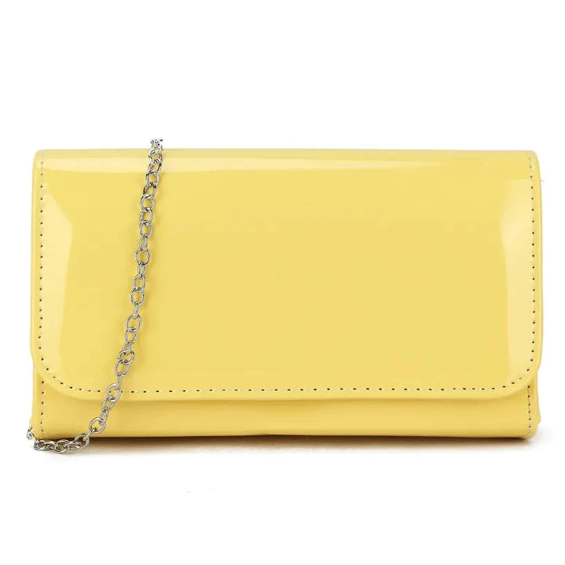 Women Plain Patent Leather Clutch Bag Evening Party Fashion Handbag
