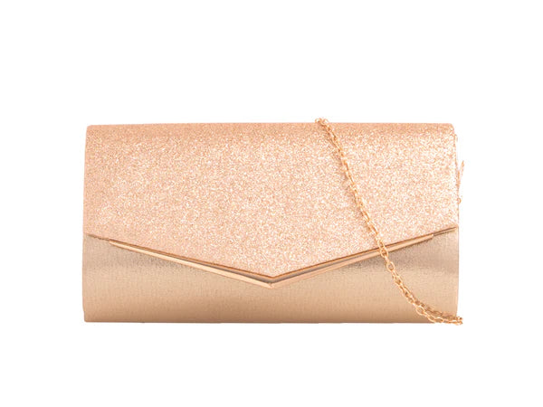 Women Glittery Shiny V Shape Envelope Clutch Handbag Wedding Prom Evening Bag
