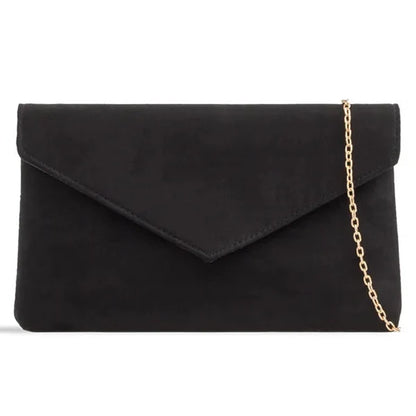 Ladies Plain Suede Evening Envelope Wedding Clutch Bag For Women