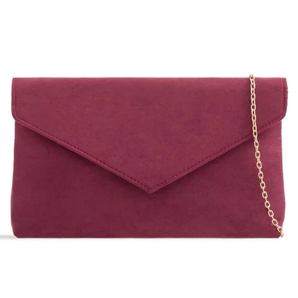 Ladies Plain Suede Evening Envelope Wedding Clutch Bag For Women