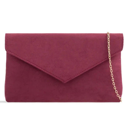 Ladies Plain Suede Evening Envelope Wedding Clutch Bag For Women