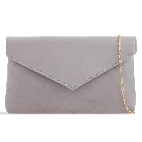 Ladies Plain Suede Evening Envelope Wedding Clutch Bag For Women