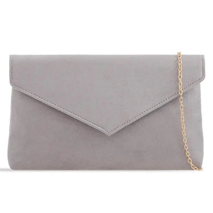 Ladies Plain Suede Evening Envelope Wedding Clutch Bag For Women