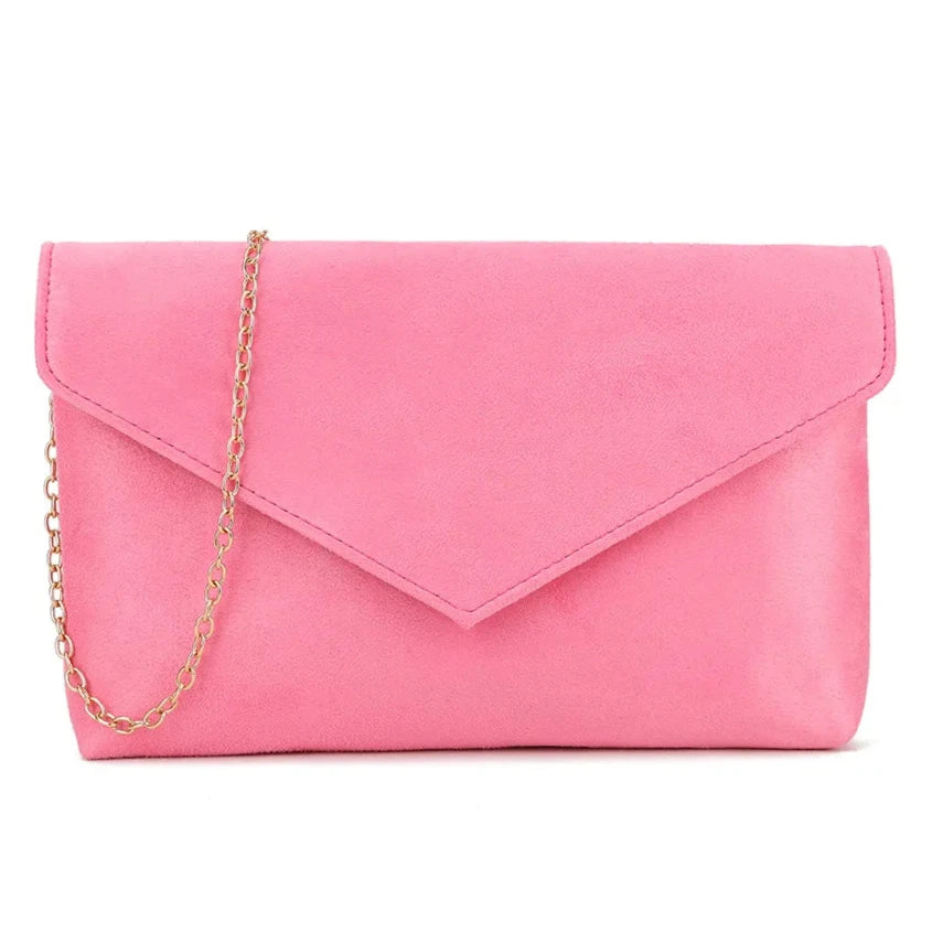 Ladies Plain Suede Evening Envelope Wedding Clutch Bag For Women