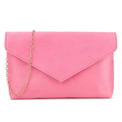 Ladies Plain Suede Evening Envelope Wedding Clutch Bag For Women