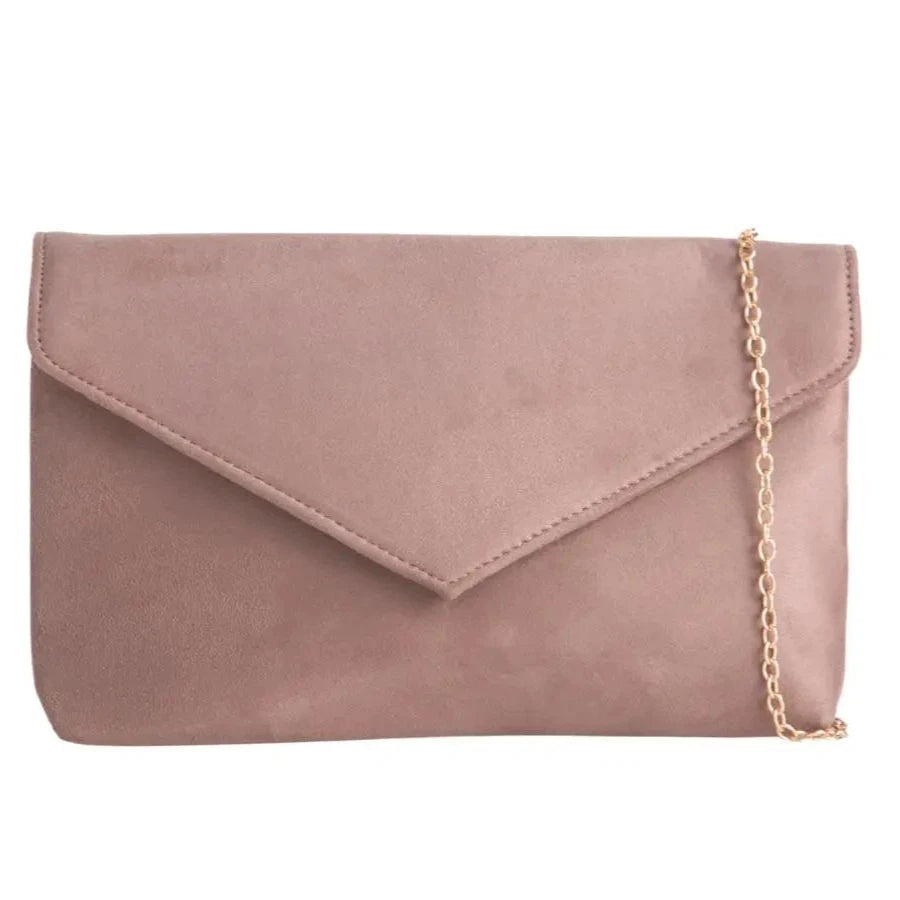 Ladies Plain Suede Evening Envelope Wedding Clutch Bag For Women