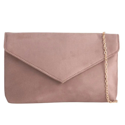 Ladies Plain Suede Evening Envelope Wedding Clutch Bag For Women