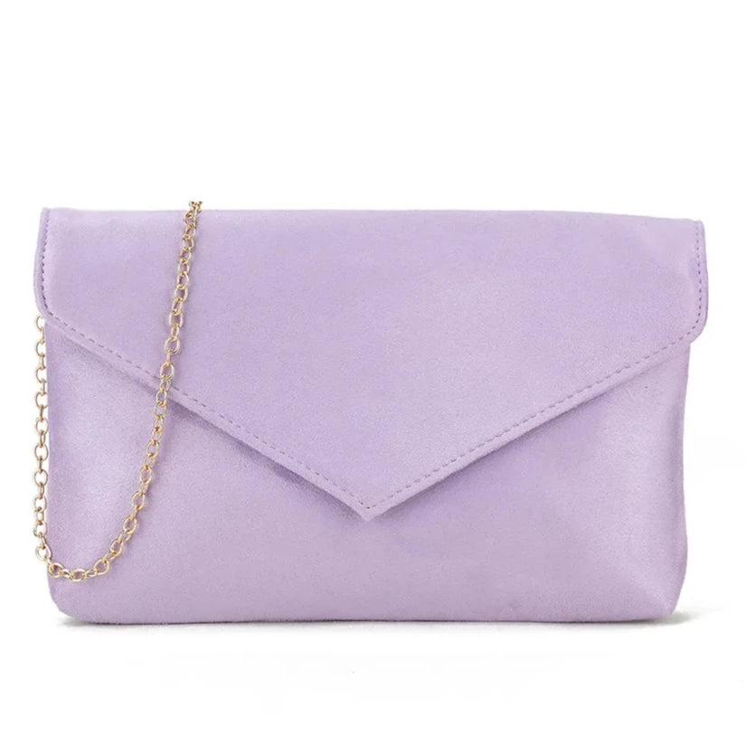 Ladies Plain Suede Evening Envelope Wedding Clutch Bag For Women