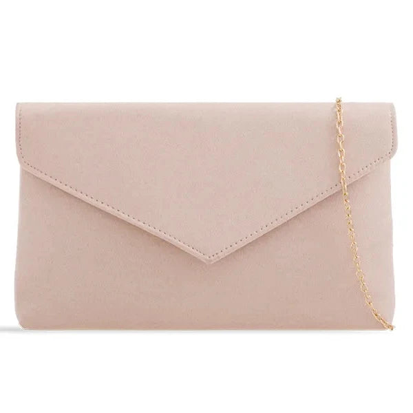 Ladies Plain Suede Evening Envelope Wedding Clutch Bag For Women