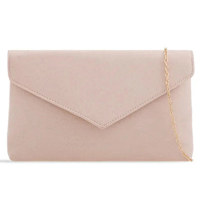 Ladies Plain Suede Evening Envelope Wedding Clutch Bag For Women