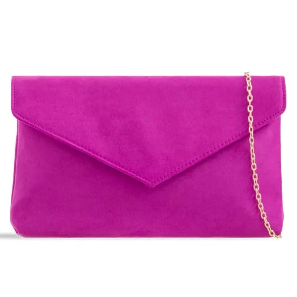Ladies Plain Suede Evening Envelope Wedding Clutch Bag For Women