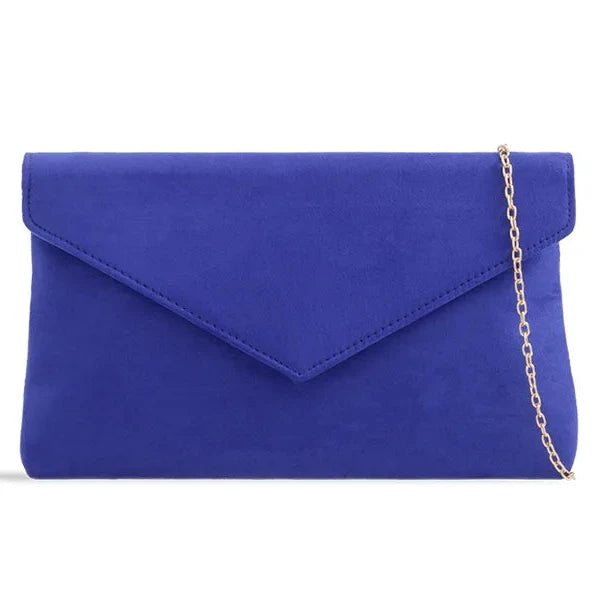 Ladies Plain Suede Evening Envelope Wedding Clutch Bag For Women