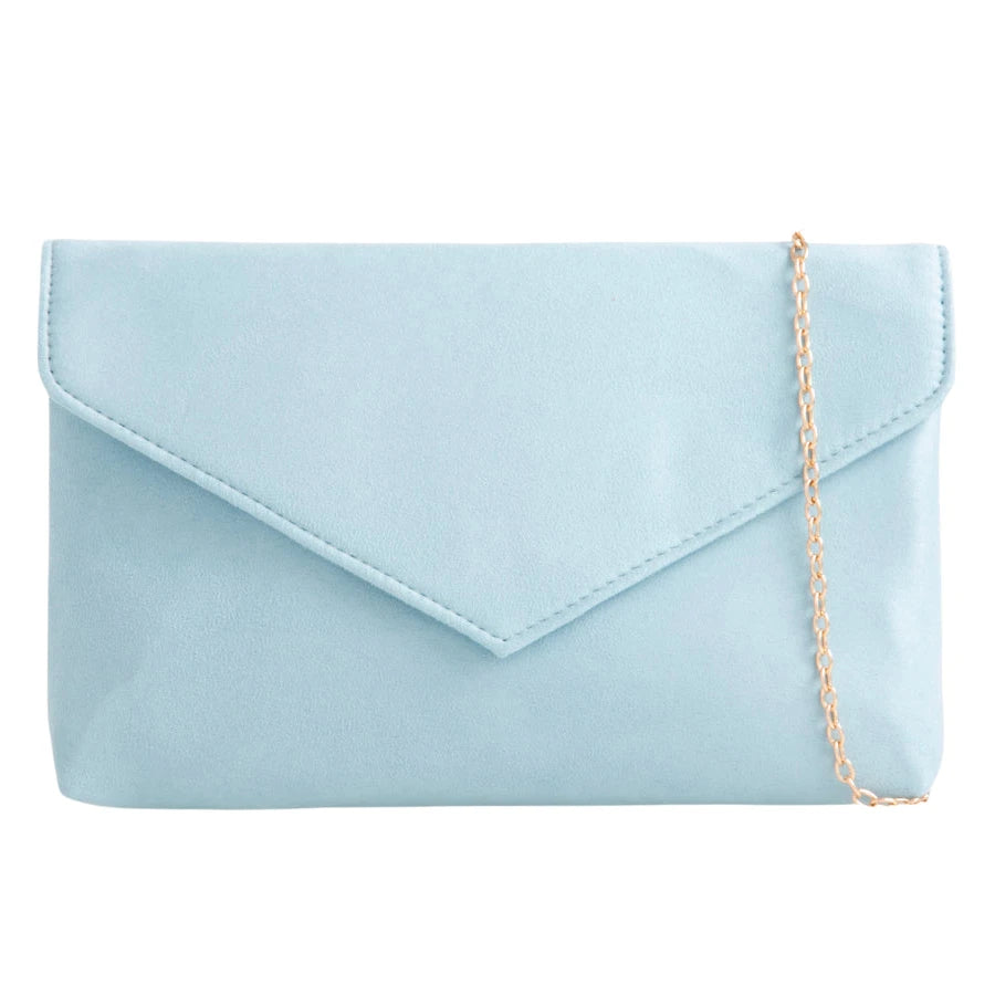 Ladies Plain Suede Evening Envelope Wedding Clutch Bag For Women