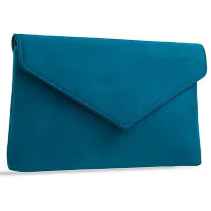 Ladies Plain Suede Evening Envelope Wedding Clutch Bag For Women