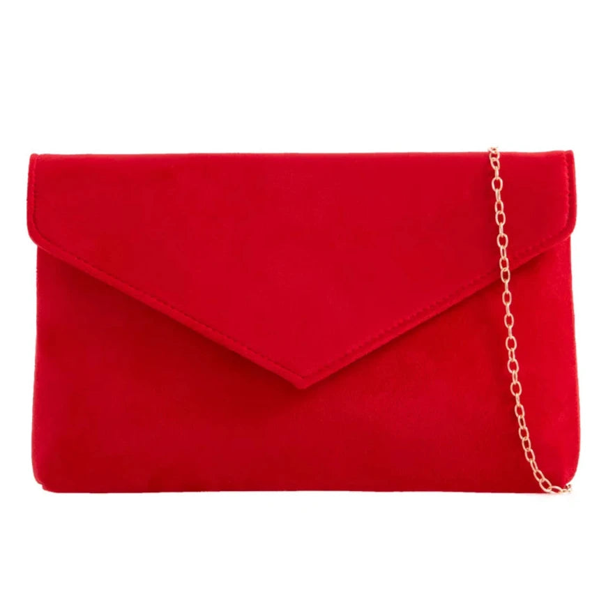 Ladies Plain Suede Evening Envelope Wedding Clutch Bag For Women