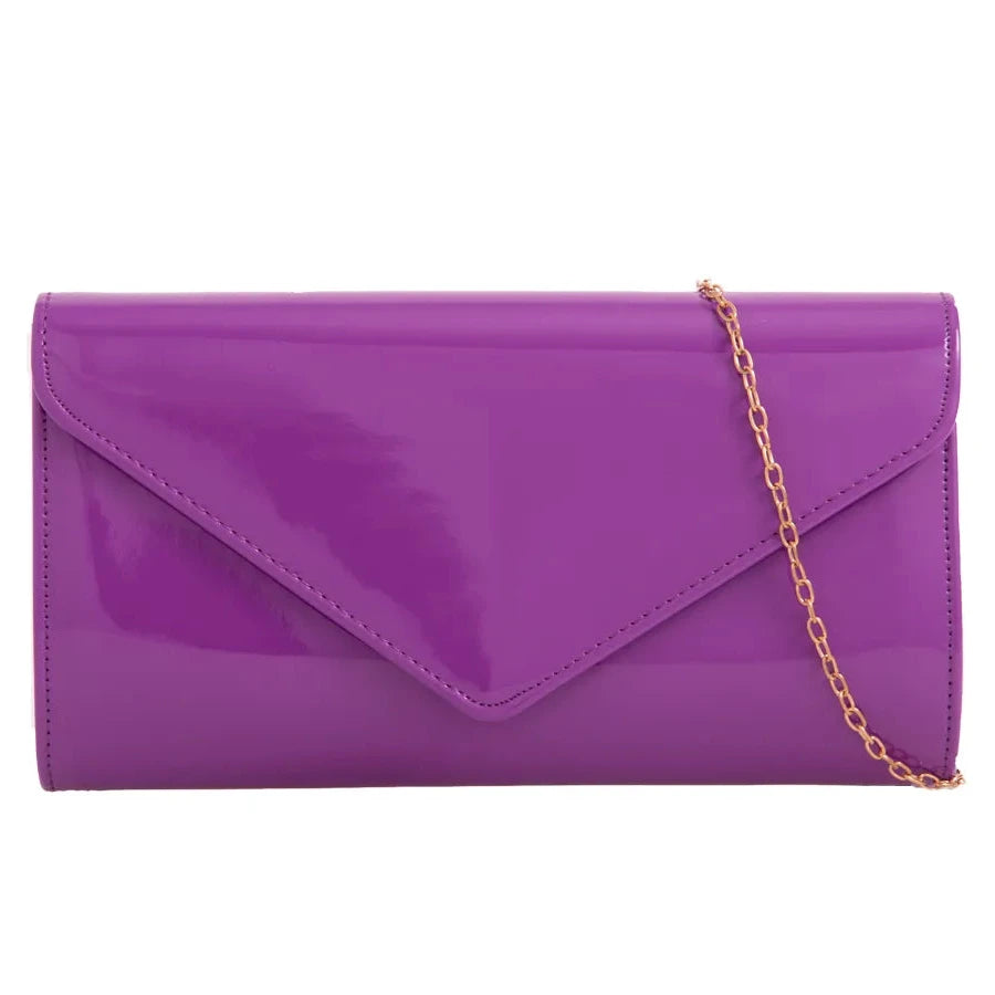 Women Plain Patent Envelope Clutch Bag party wedding