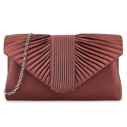 Pleated Satin Evening Clutch Bag- BROWN