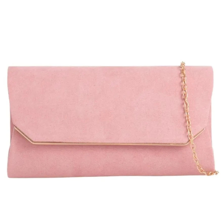 Suede Effect Clutch Bag Plain Simple Fine Frame Evening Party