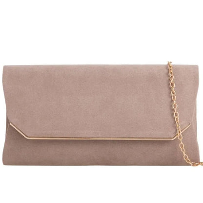 Suede Effect Clutch Bag Plain Simple Fine Frame Evening Party