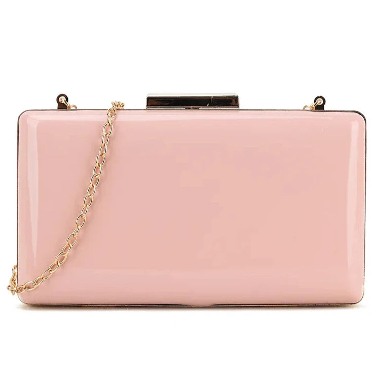 Womens Plain Patent Clutch Bag Shoulder Hard Case Wedding Bridal Evening Handbag