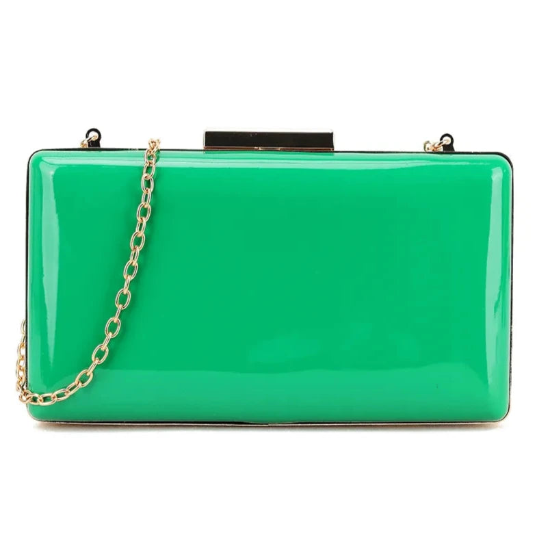 Womens Plain Patent Clutch Bag Shoulder Hard Case Wedding Bridal Evening Handbag GREEN