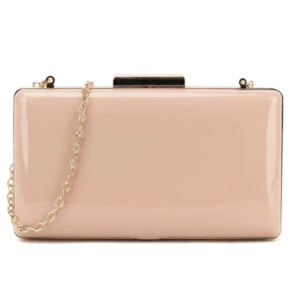 Womens Plain Patent Clutch Bag Shoulder Hard Case Wedding Bridal Evening Handbag NUDE