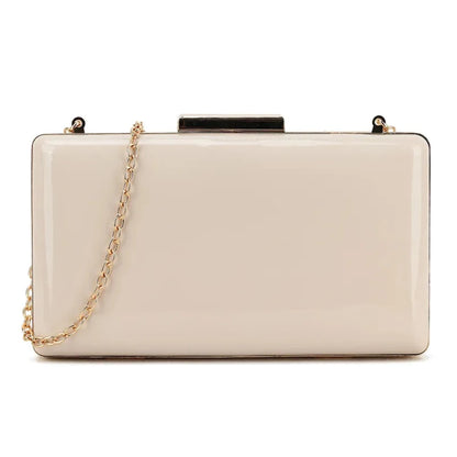 Womens Plain Patent Clutch Bag Shoulder Hard Case Wedding Bridal Evening Handbag PALE NUDE