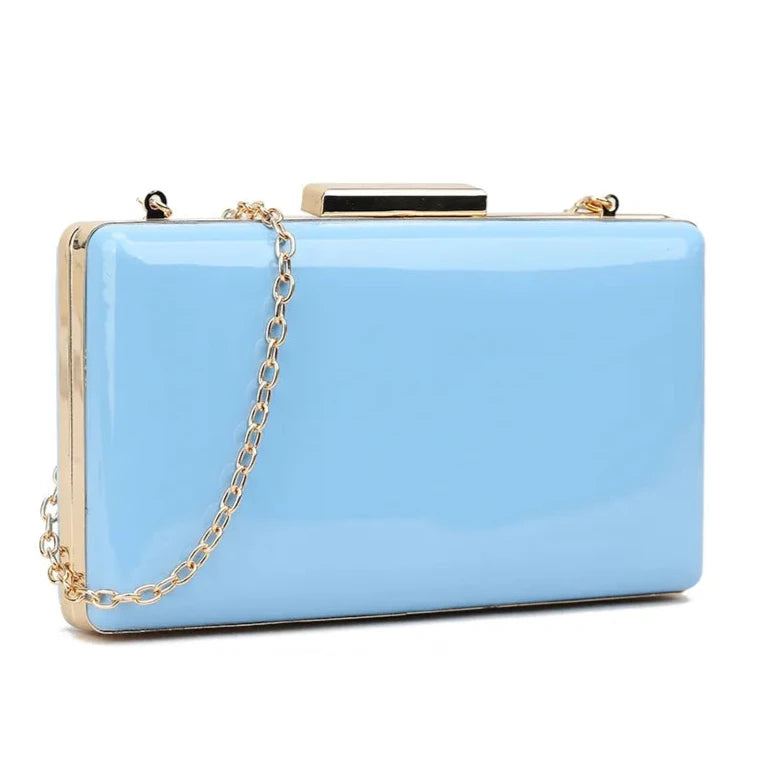 Womens Plain Patent Clutch Bag Shoulder Hard Case Wedding Bridal Evening Handbag