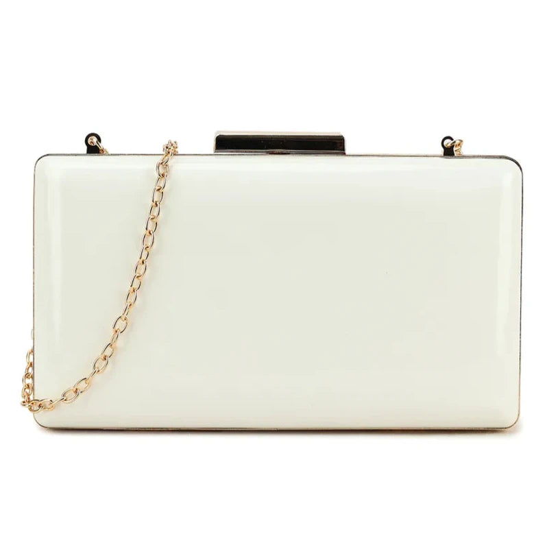 Womens Plain Patent Clutch Bag Shoulder Hard Case Wedding Bridal Evening Handbag HITE